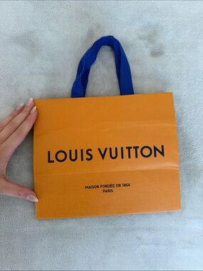 Louis Vuitton Orange Gift Bag with Blue Ribbon Handles